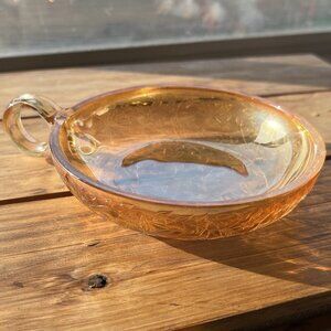 Vtg Jeannette Glass Iridescent Floragold Louisa Single Handle Nappy Candy Dish